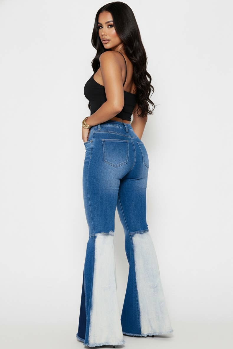 COLORBLOCK BELL LEG DENIM PANTS