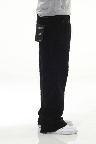 Black Textured Denim Baggy
