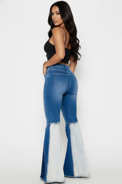COLORBLOCK BELL LEG DENIM PANTS