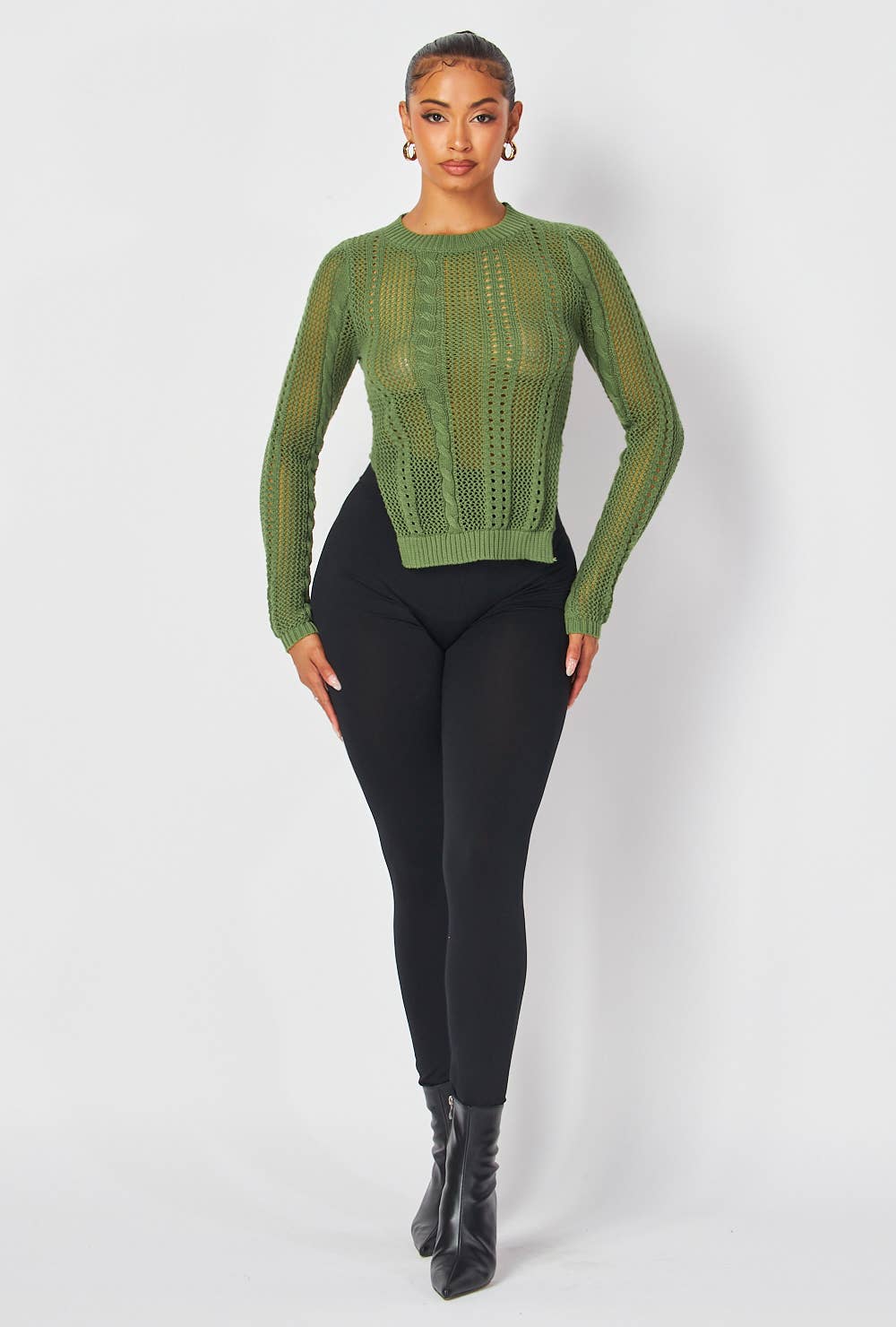 SEE THROUGH LONG SLEEVE KNIT TOP