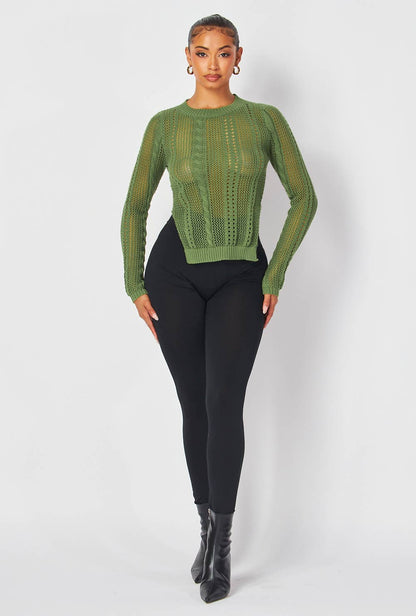 SEE THROUGH LONG SLEEVE KNIT TOP