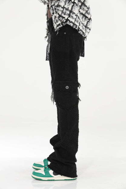 Black All Over Textured Stacked Flare Jeans