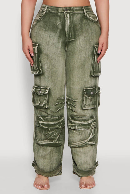 WASHED DENIM CARGO JEANS