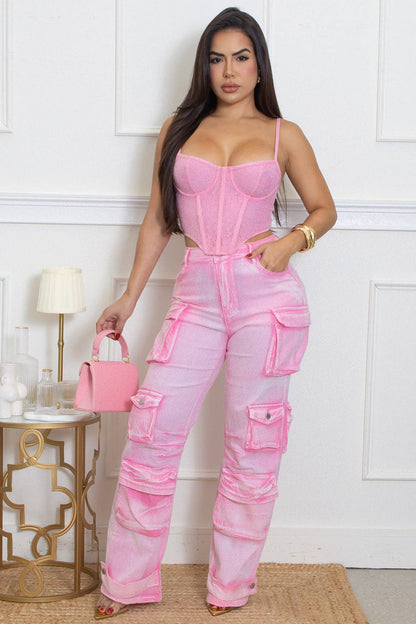 WASHED DENIM CARGO JEANS