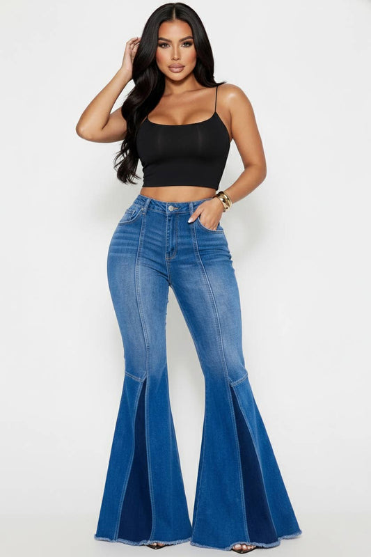 COLORBLOCK BELL LEG DENIM PANTS