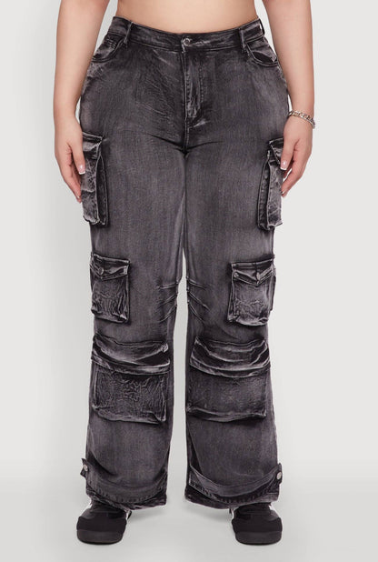 WASHED DENIM CARGO JEANS