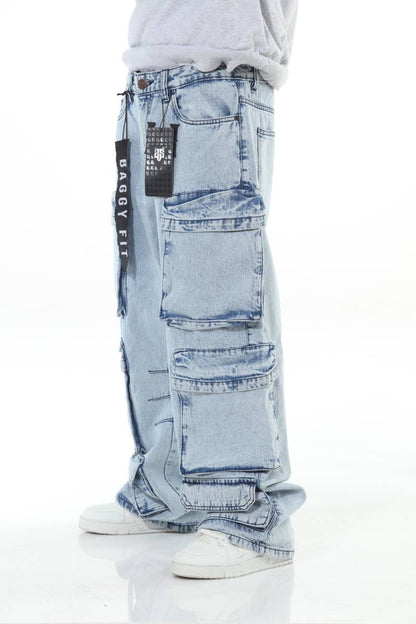 6 Pocket Acid Wash Baggy Jeans