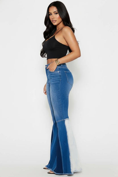 COLORBLOCK BELL LEG DENIM PANTS