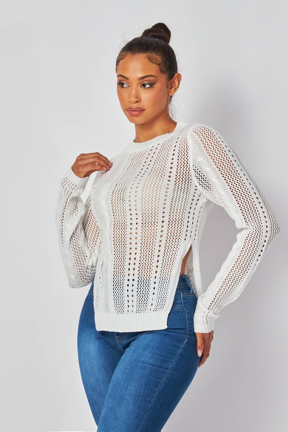 SEE THROUGH LONG SLEEVE KNIT TOP