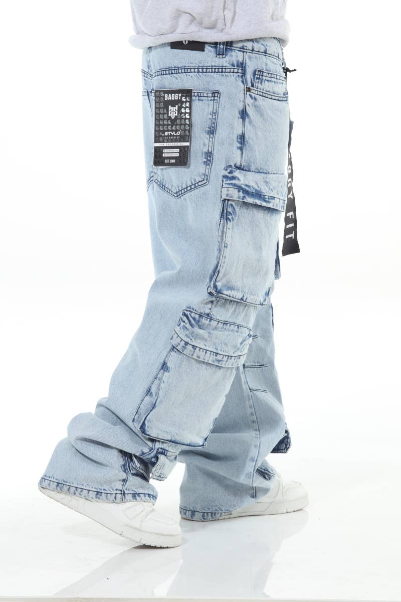6 Pocket Acid Wash Baggy Jeans