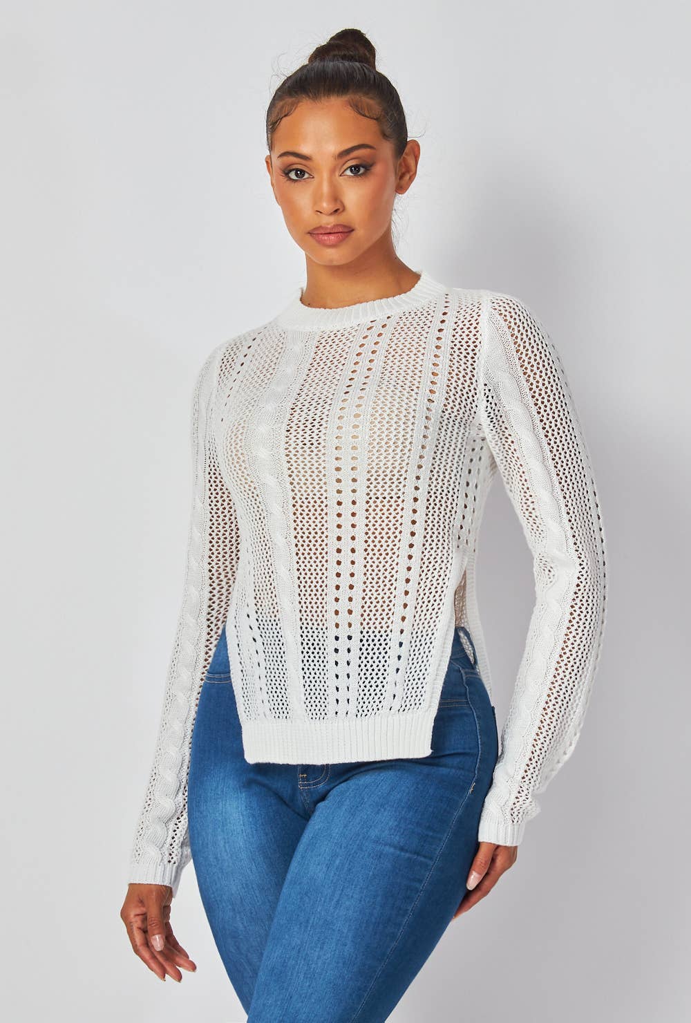 SEE THROUGH LONG SLEEVE KNIT TOP