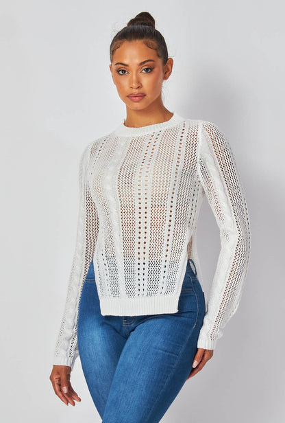 SEE THROUGH LONG SLEEVE KNIT TOP