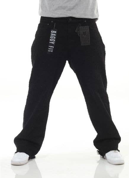 Black Textured Denim Baggy