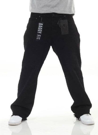 Black Textured Denim Baggy