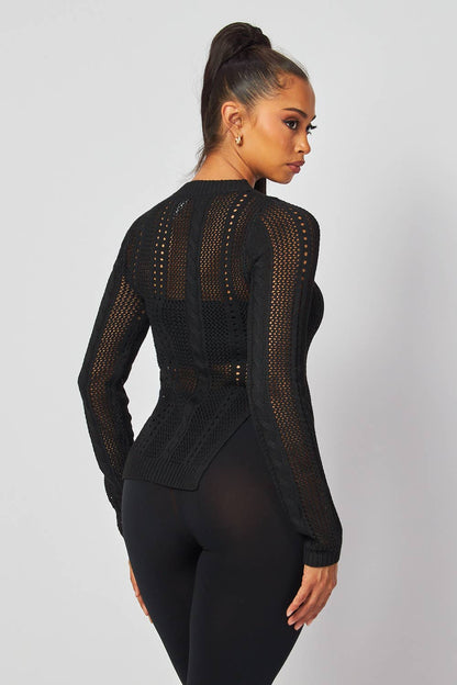 SEE THROUGH LONG SLEEVE KNIT TOP