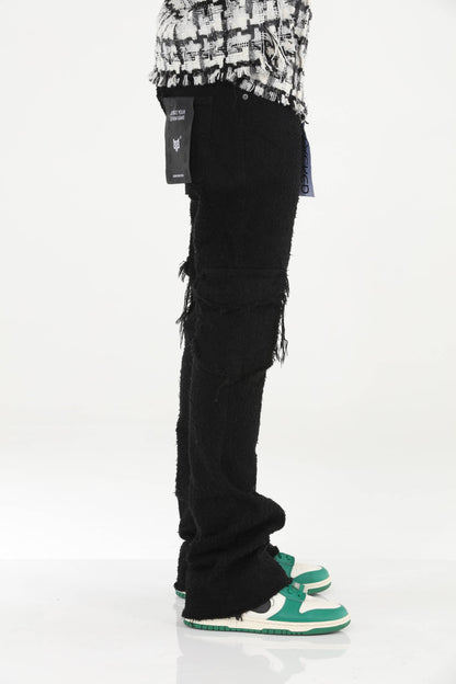 Black All Over Textured Stacked Flare Jeans