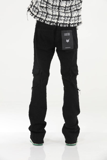 Black All Over Textured Stacked Flare Jeans