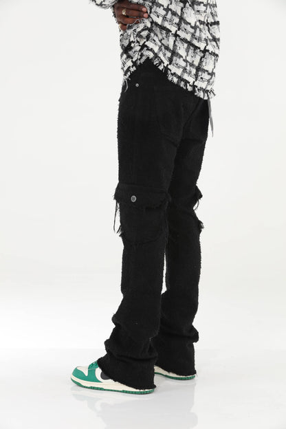 Black All Over Textured Stacked Flare Jeans