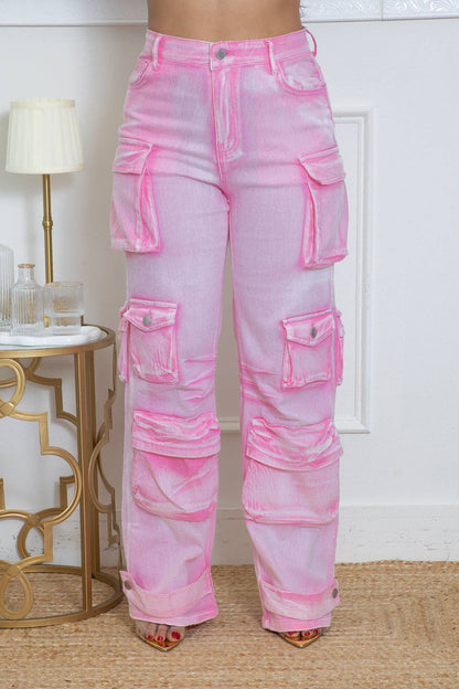 WASHED DENIM CARGO JEANS