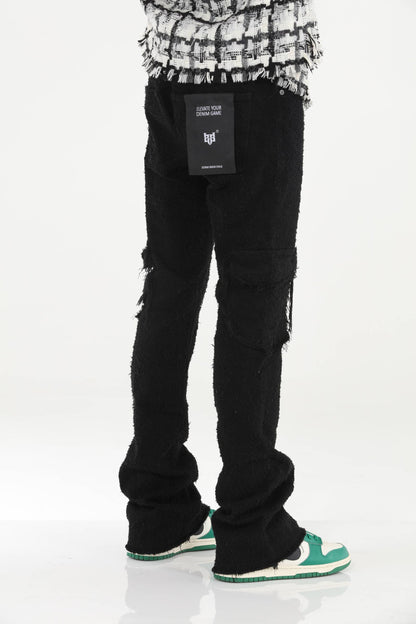 Black All Over Textured Stacked Flare Jeans