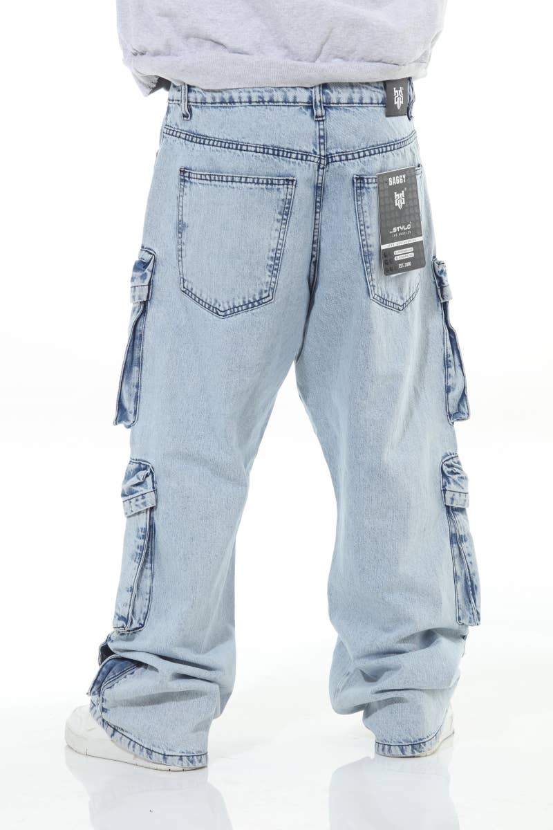 6 Pocket Acid Wash Baggy Jeans