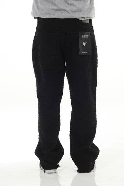 Black Textured Denim Baggy