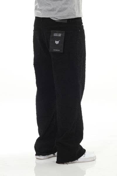 Black Textured Denim Baggy