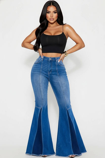 COLORBLOCK BELL LEG DENIM PANTS