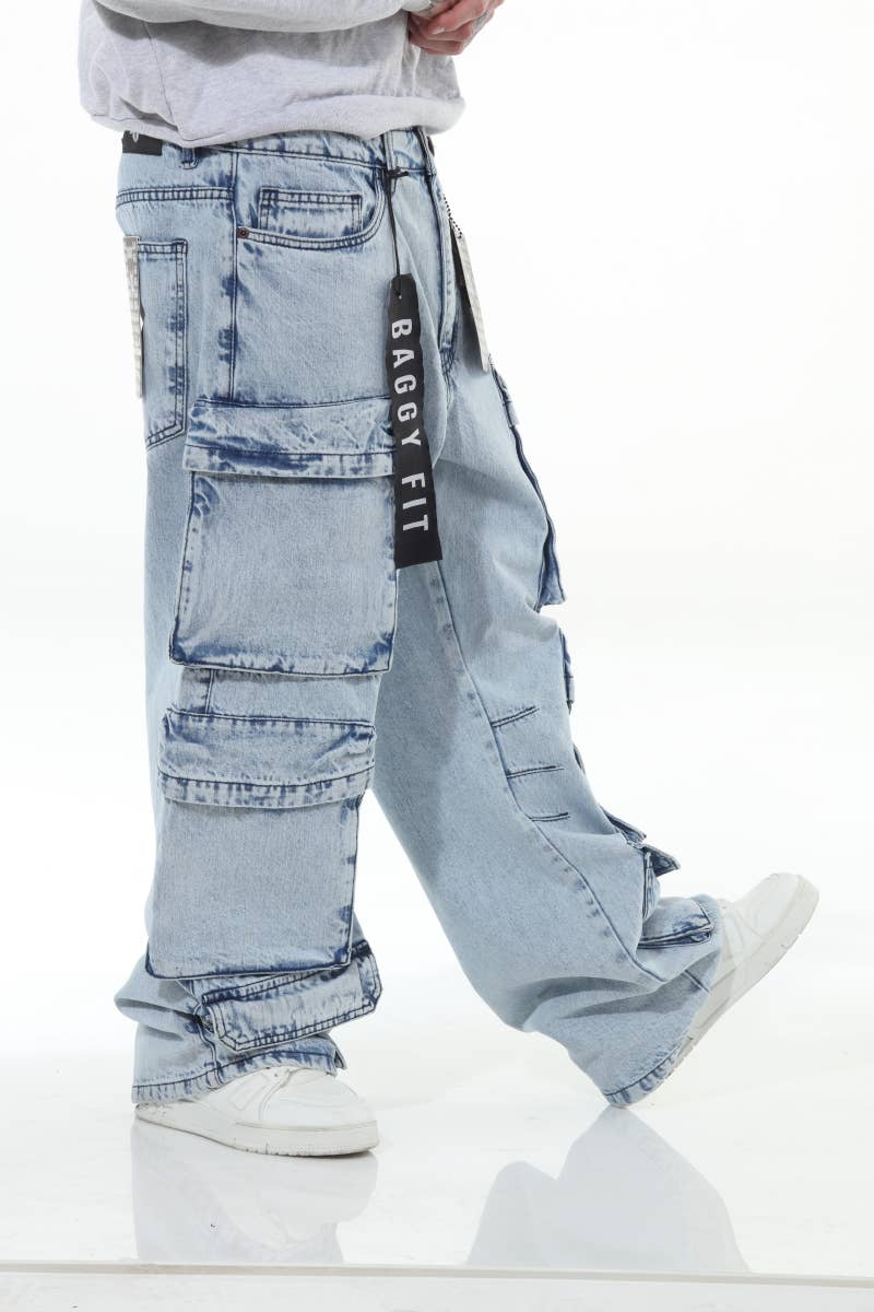 6 Pocket Acid Wash Baggy Jeans