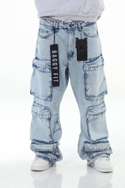6 Pocket Acid Wash Baggy Jeans
