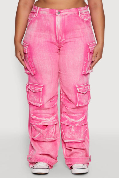 WASHED DENIM CARGO JEANS