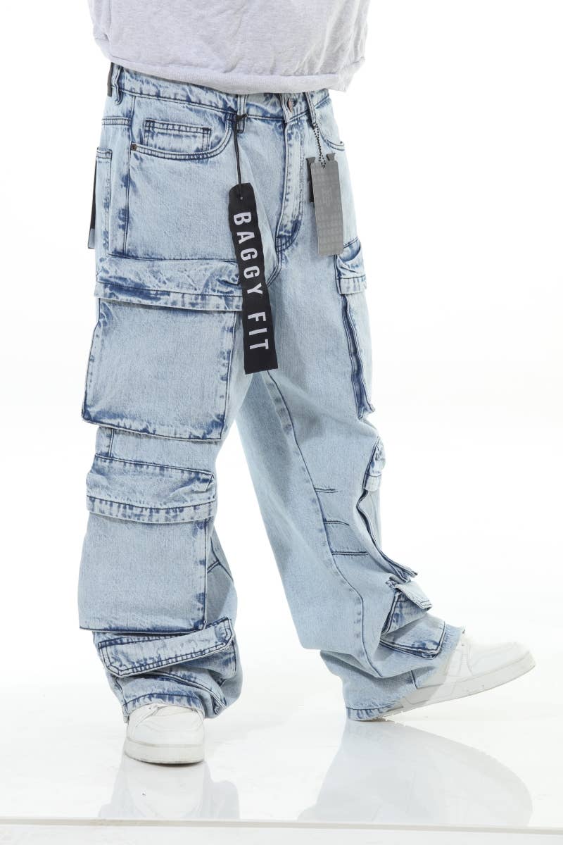 6 Pocket Acid Wash Baggy Jeans