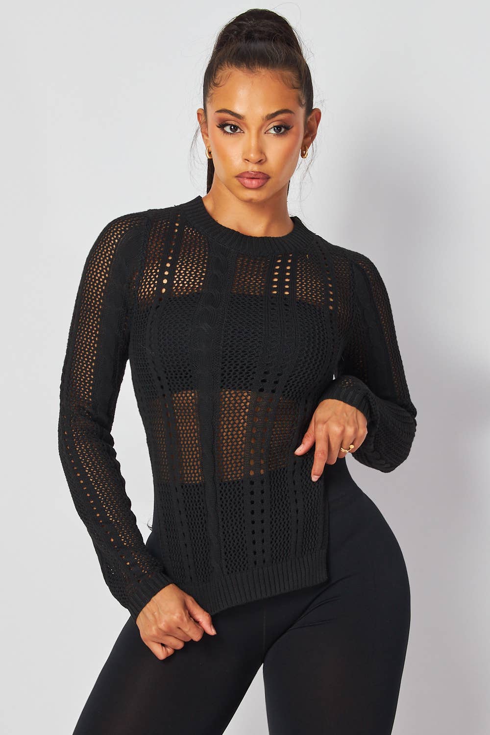 SEE THROUGH LONG SLEEVE KNIT TOP