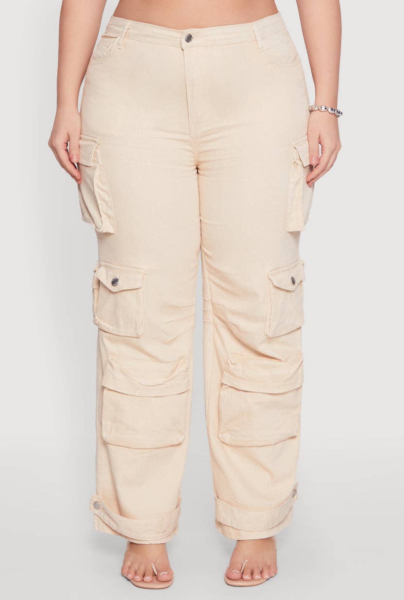 WASHED DENIM CARGO JEANS