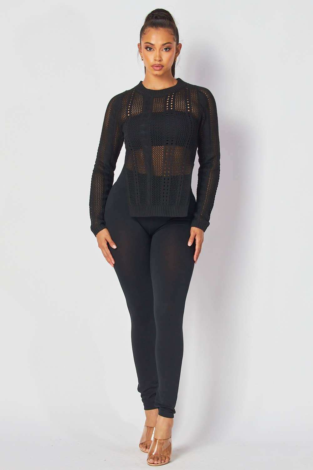 SEE THROUGH LONG SLEEVE KNIT TOP