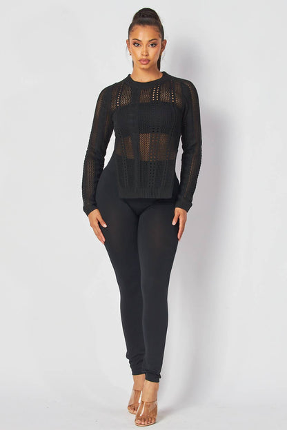 SEE THROUGH LONG SLEEVE KNIT TOP
