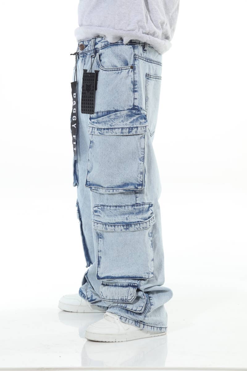 6 Pocket Acid Wash Baggy Jeans