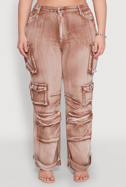 WASHED DENIM CARGO JEANS