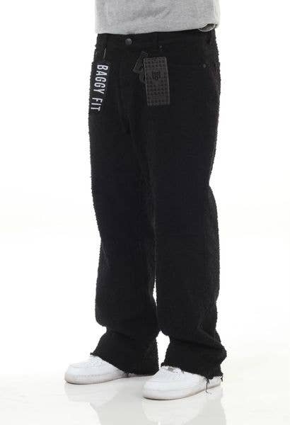 Black Textured Denim Baggy